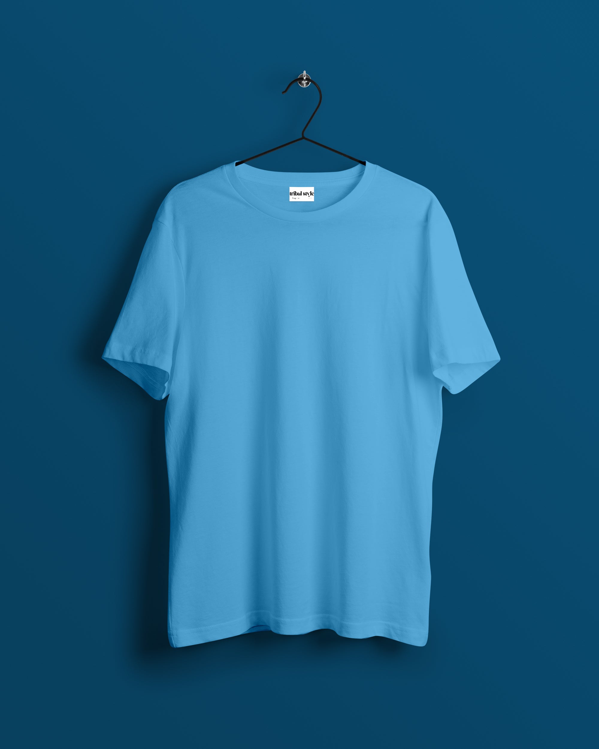 Crew Neck Solid Tshirt - Cyan