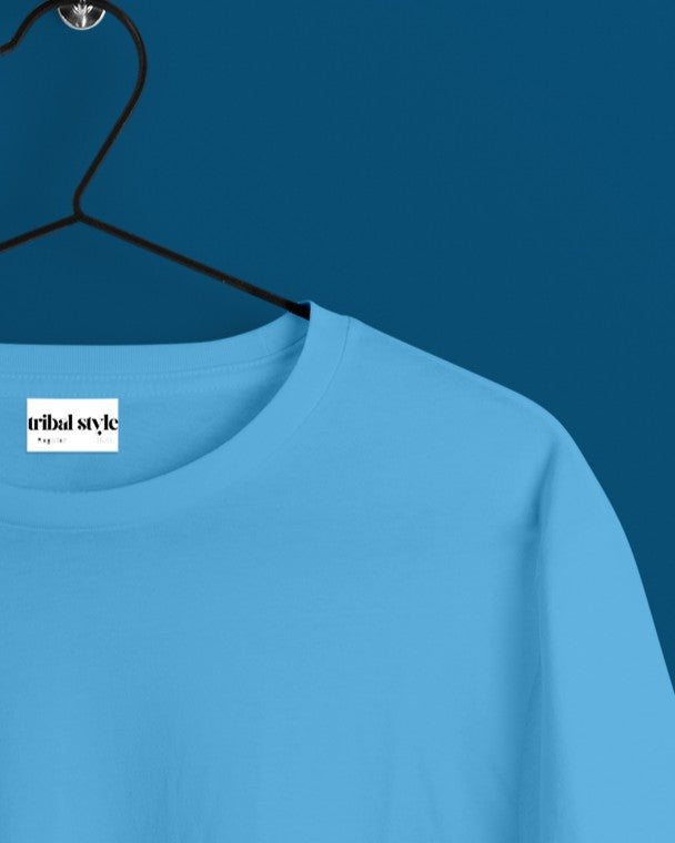 Crew Neck Solid Tshirt - Cyan