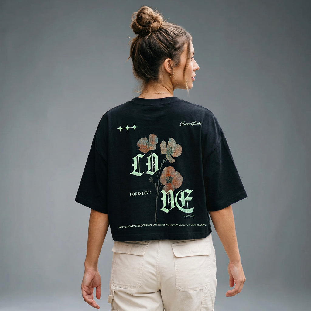 God is Love - Cropped Oversized Tshirt